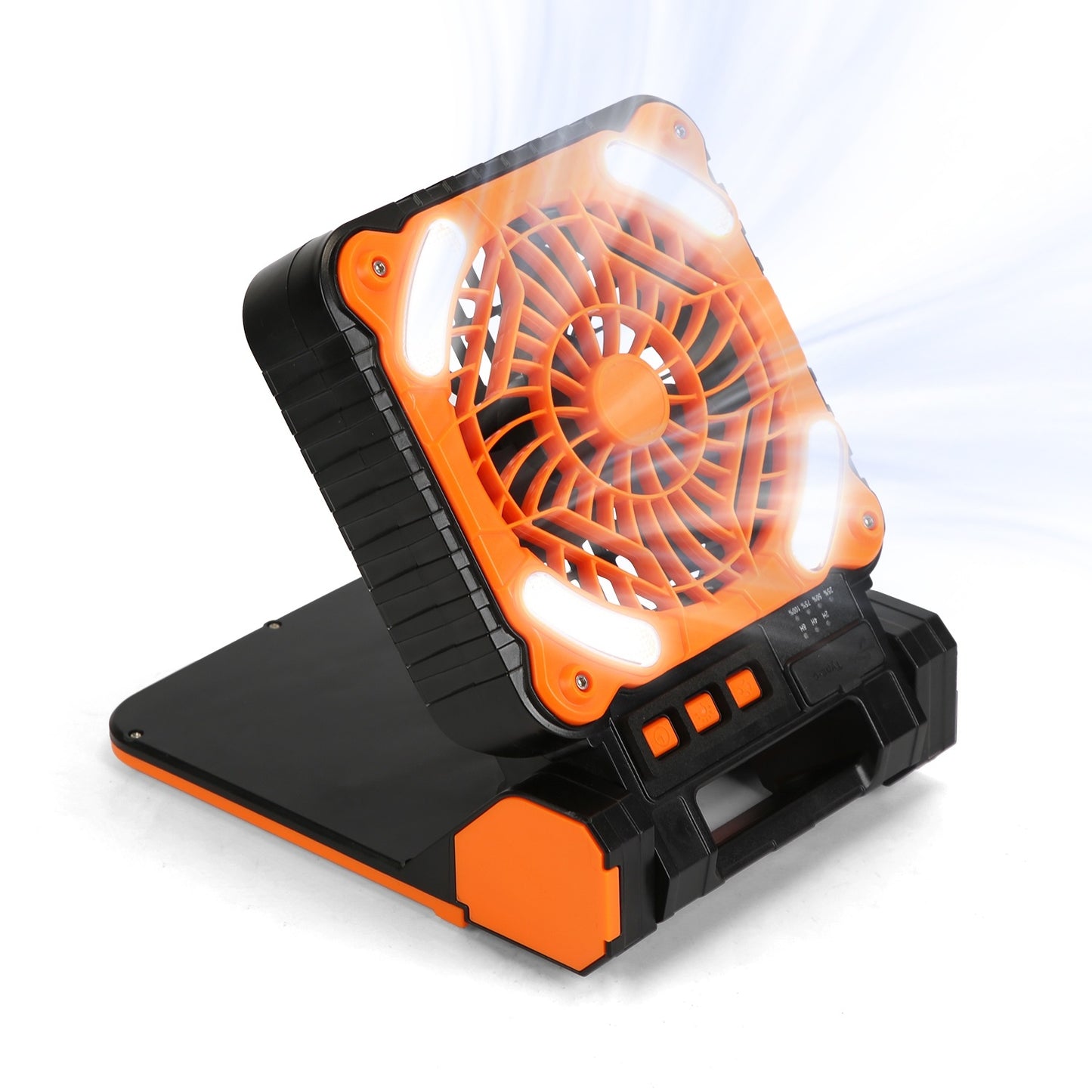 Ventilador Solar con Linterna LED 5200 mAh | 4 Velocidades, 3 Modos de Luz, Power Bank