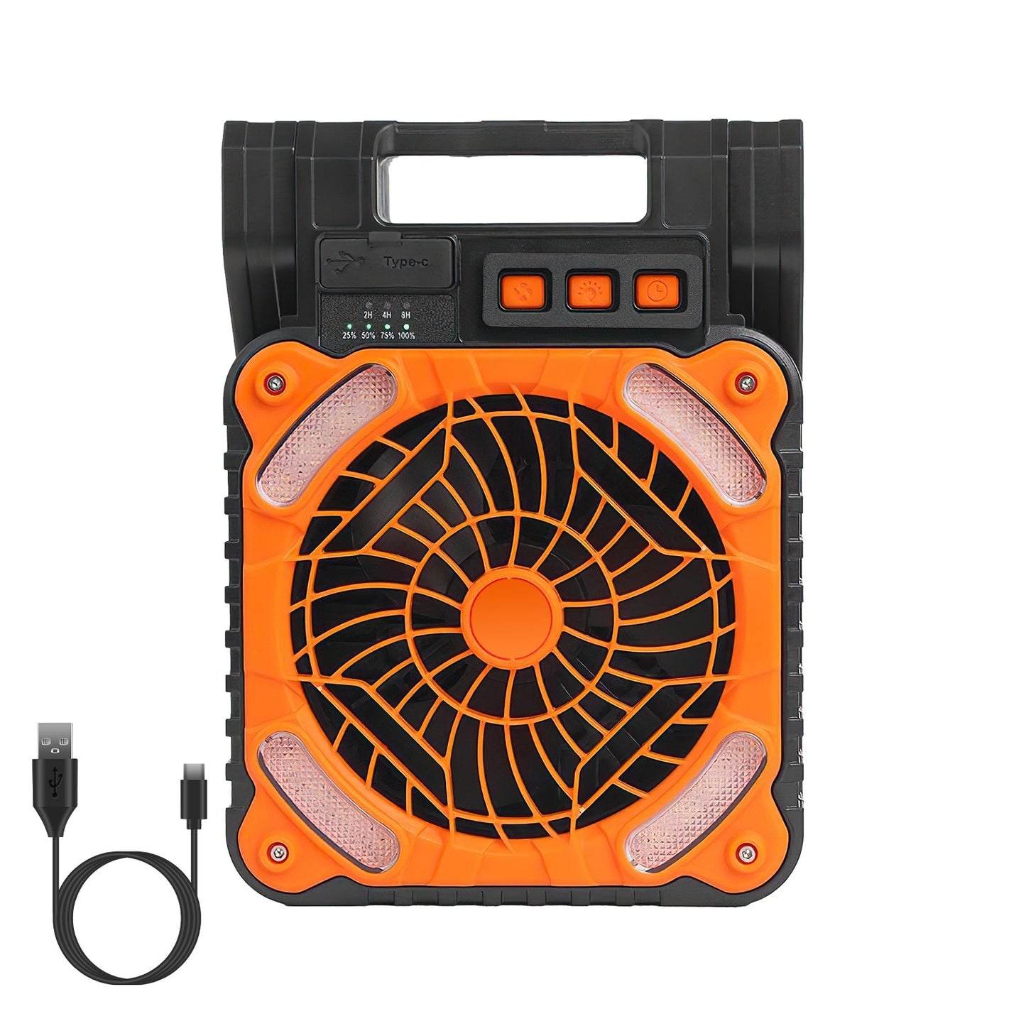 Ventilador Solar con Linterna LED 5200 mAh | 4 Velocidades, 3 Modos de Luz, Power Bank