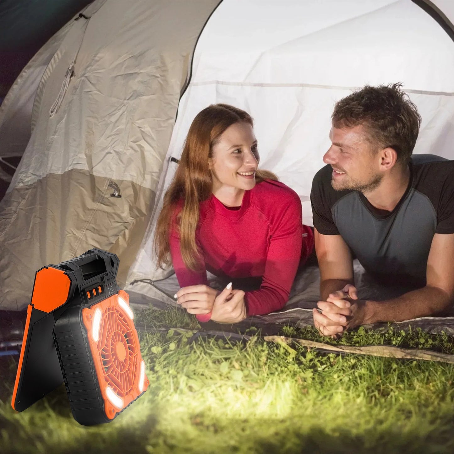 Ventilador Solar con Linterna LED 5200 mAh | 4 Velocidades, 3 Modos de Luz, Power Bank