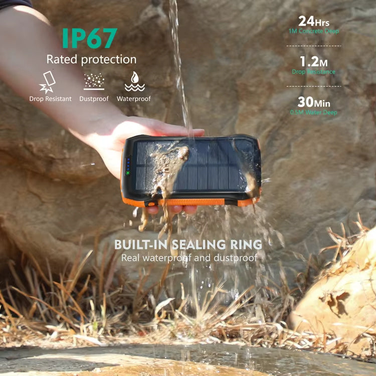 Cargador Solar Portátil 20,000mAh | Impermeable, Linterna y 3 USB